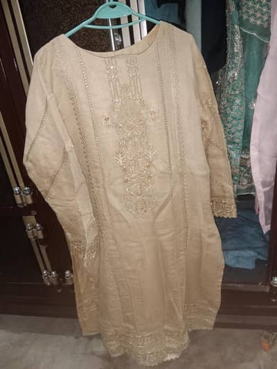Beige Chiffon Embroidered Party Wear Suit Large Size