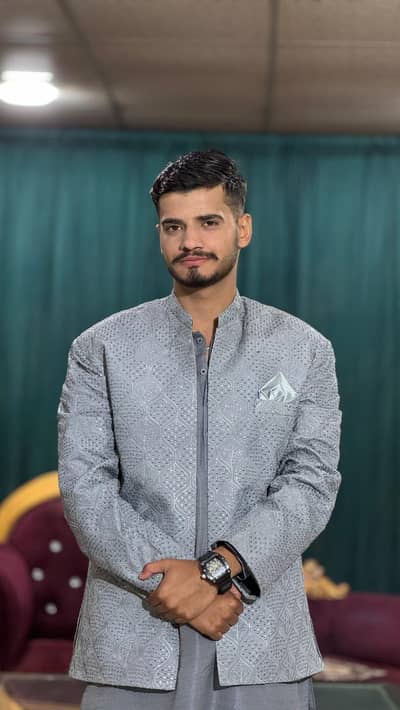 Grey Prince Coat Shalwar Suit with Matching Shoes – 1 Time Used