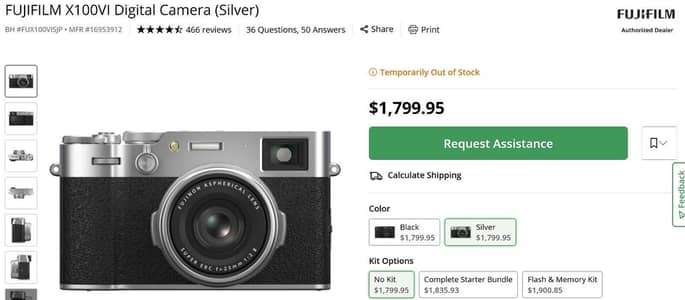 Fujifilm x100 Vi digital camera box pack