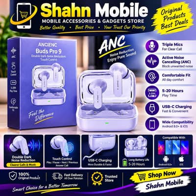 ANCENC buts pro 9 wireless earbuds Noise consolation touch control