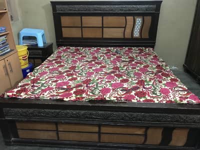Puri wooden solid bed with side table