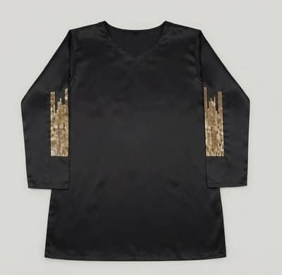 Pure Silk Black Shirt With Sleeves Embroidery