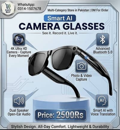 SMART AI CAMERA GLASSES WITH HD CAMERA AND ALL AI FEATURES