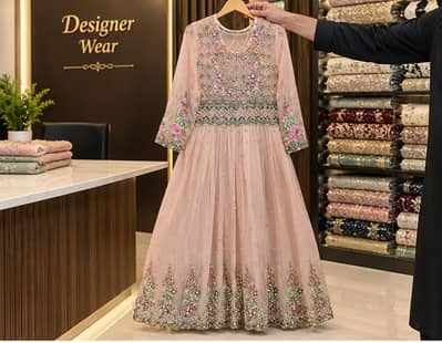 Designer Style Embroidered Pink Frock 3pc Suit - Excellent Condition