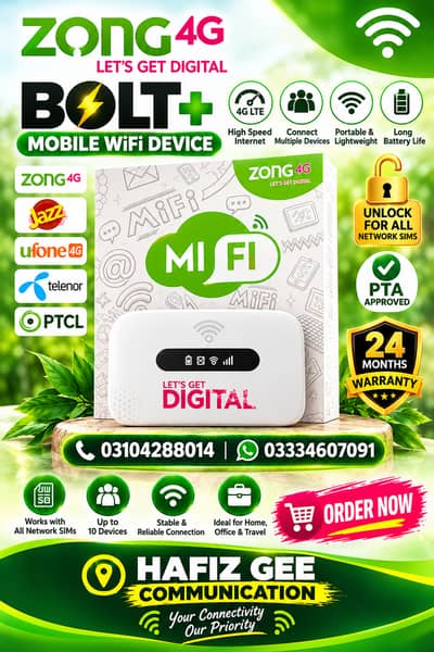 Zong Bolt+ 4G MiFi Unlock PTA Type-C | 10hr Backup | 2YR Waranty | COD
