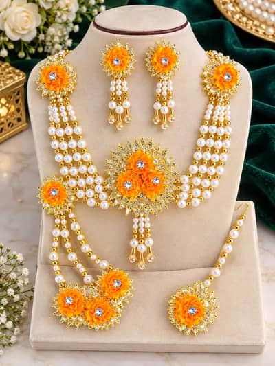 Bridal Mehndi Jewellery Set | Necklace Earrings Kara Bangles