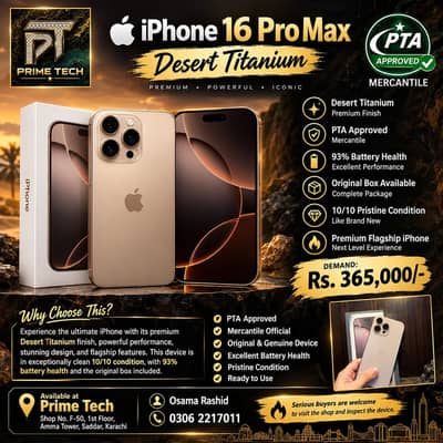 iPhone 16 Pro Max | 256 GB | Official PTA Approved | Desert Titanium