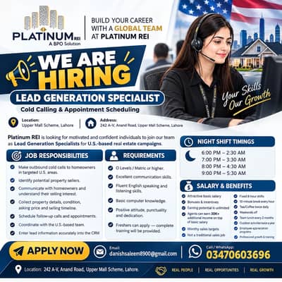 Lead Generation Specialist Jobs – Lahore | Call Center Jobs | Night
