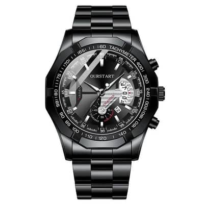 Korean Fashion Men's Gold Chronograph Watch with Calendar