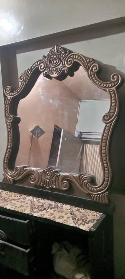 Used wooden dressing table with big designer mirrors  2 drawers