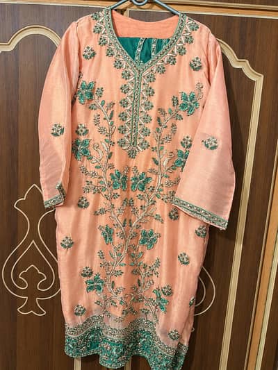 skin heavy green embroidery ladies dress