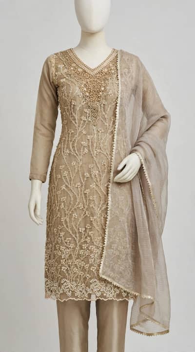 skin fanvy formal 3pc dress - pearl work - 1 time used -  medium