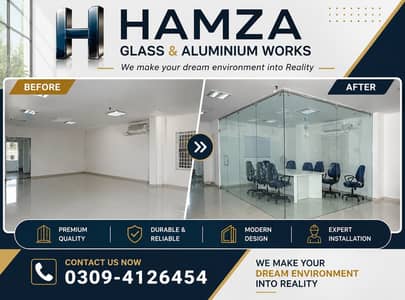 Glass partition - Glass cabins - Aluminium windows - Glass doors 12mm