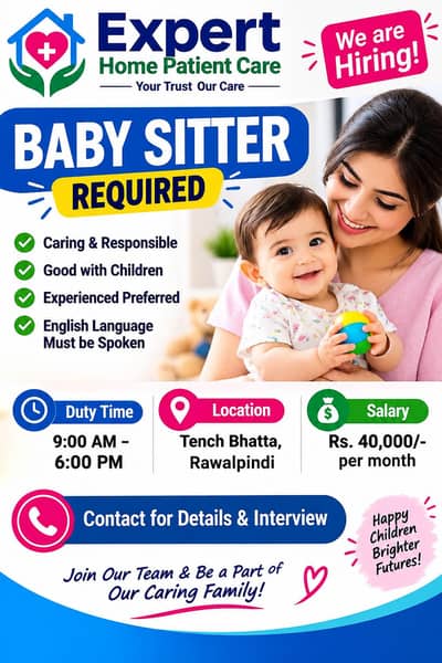 URGENTLY REQUIRED BABY SITTER RAWALPINDI TENCH BHATTA ENGLISH LANGUAGE