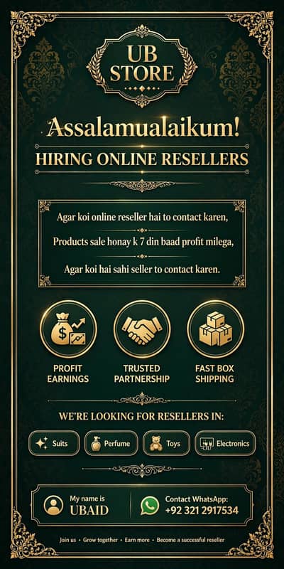 agar koi onilne Reseller hai to contact Karen