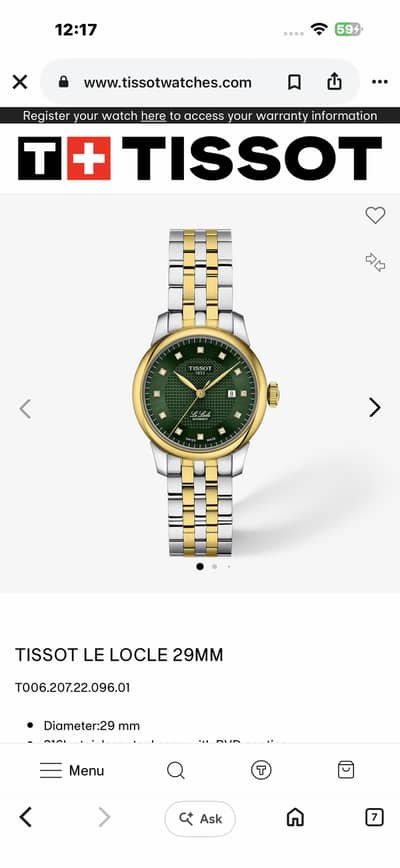 TISSOT LE LOCLE 29MM T006.207. 22.096. 01