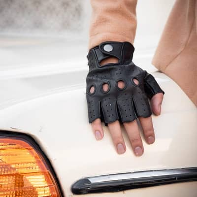 Handmade Fingerless Leather Driving Gloves: Perforated Full-Grain, ‎