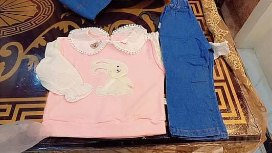 Cute Baby Girl warm shirt with Denim pant 2-Piece Outfit Set