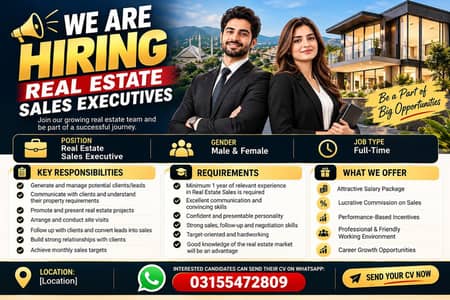 Real Estate Sales Executive Required – Male & Female