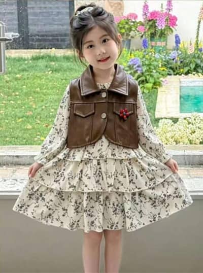 Premium Kids frock with leather koti- Stylish & Warm Winter frock