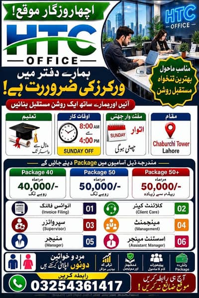 we are hiring staff male female for office work