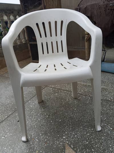 White Plastic Chair With Arms – Used – Good Condition