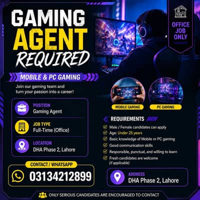 Gaming Agent Required (Mobile & PC) | Jobs | Lahore