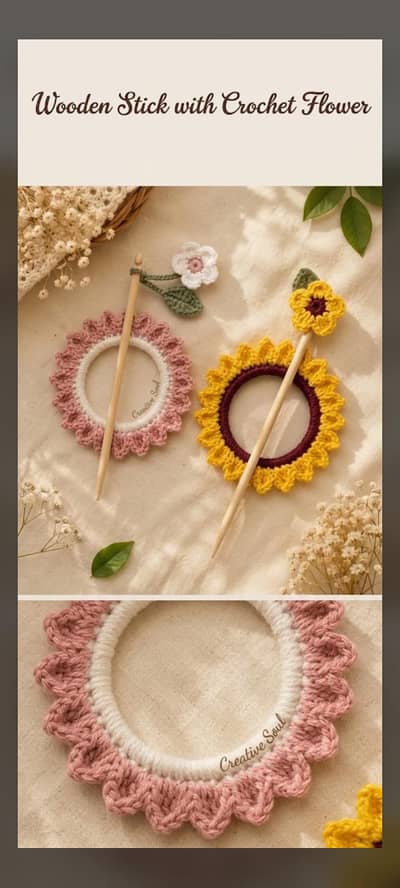 Crochet hair ring with stick/hair stick with crochet flower