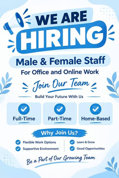 URGENT HIRING MALE OR FEMALE LOCATION AT LAHORE
