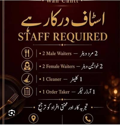Male & Female Order Taker & Cleaner Required