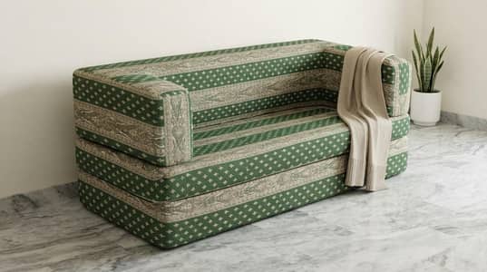 Sofa Cum Bed For Sale | Green & Beige | Good Condition