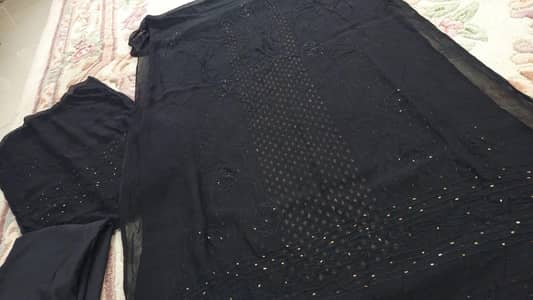 black chiffon 3 piece Mukesh work