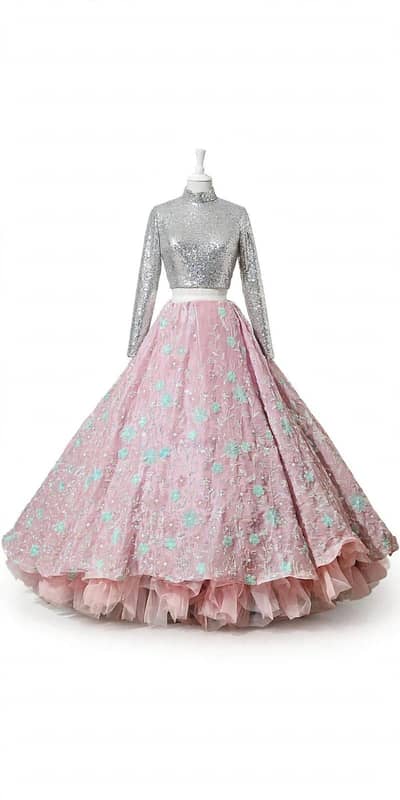 Pink and silver heavy embroidery lehenga choli wadding wear