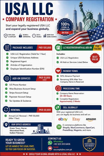 USA LLC Company Registration Services / eBay , Etsy , Amazon , Servic