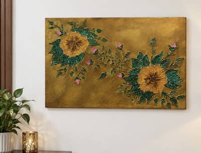 Luxury 3D Textured Floral Canvas – Handmade Wall Art