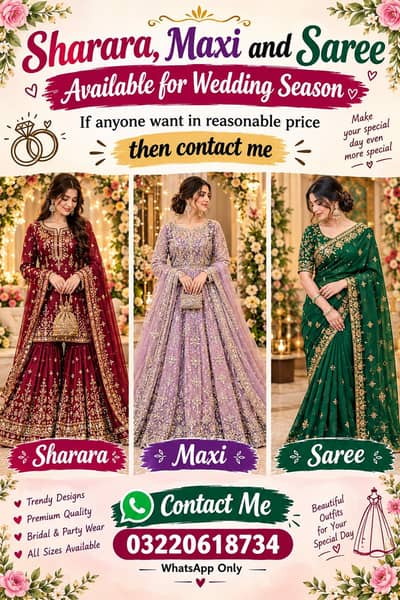 saree/maxi/sharara available for weddings