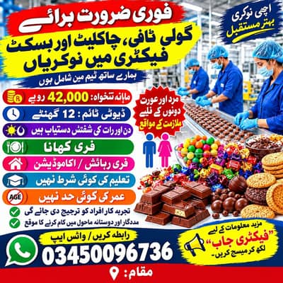urgent staff required goli toffee & biscuit factory male and female