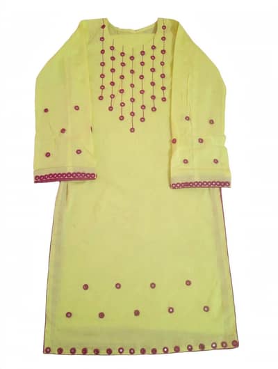 Yellow Mirror Work Kurta - New - M Size - Arifwala