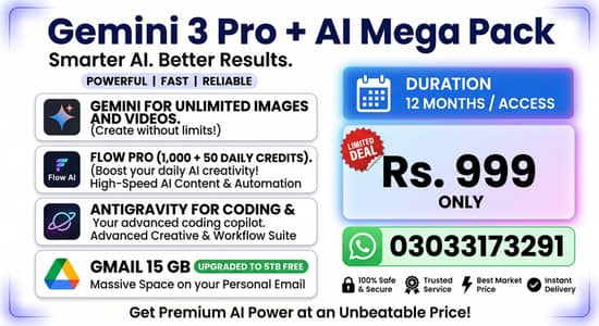 Gemini 3 Pro + AI Mega Pack | 12 Months Unlimited Access