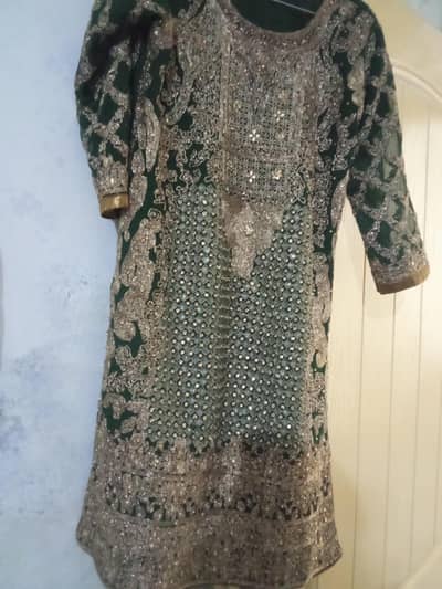 bottle green heavy embroidery golden work