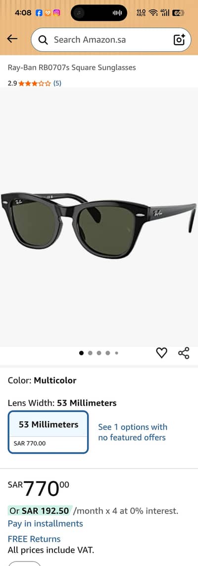 Ray-Ban RB0707s Square Sunglasses 100% Genuine