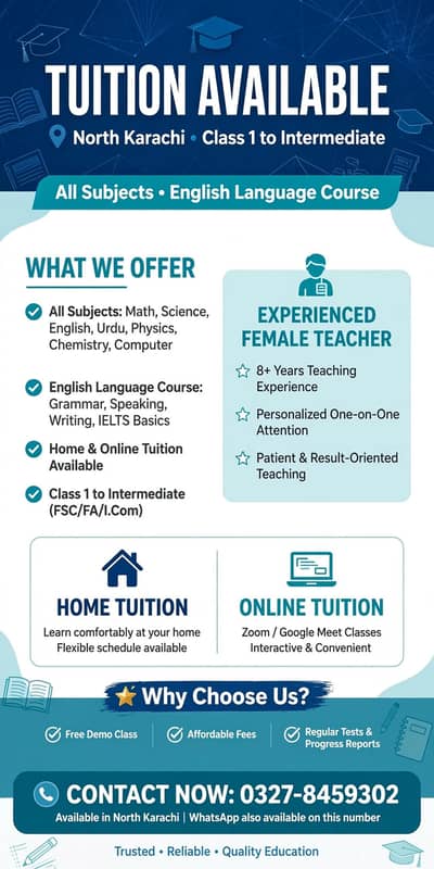 Class 1 to Inter Home tushion+ Online tushion Also Language course
