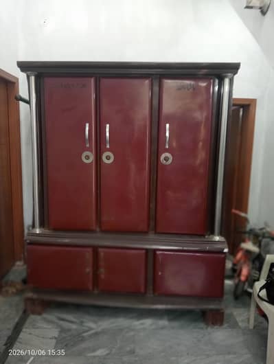 3-Door Steel Almirah / Wardrobe with Bottom Drawers in Maroon Color