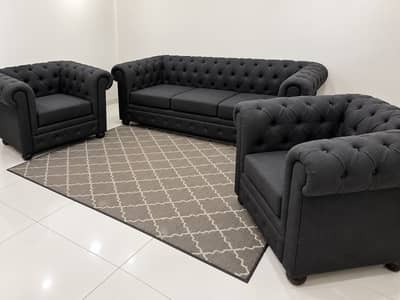 5 Seater Wooden Chesterfield Sofa Set | 3+1+1 | Solid Frame