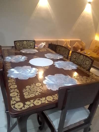 Heavy Handmade Naqashi 6 Chair Dining Table - Pure Wood