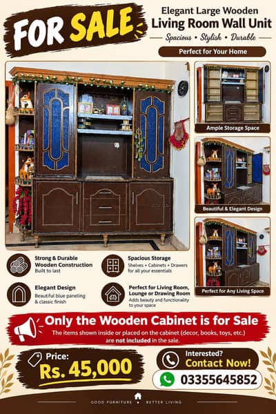 Large Wooden Living Room Wall Unit- Spacious and Stylish Cabinet