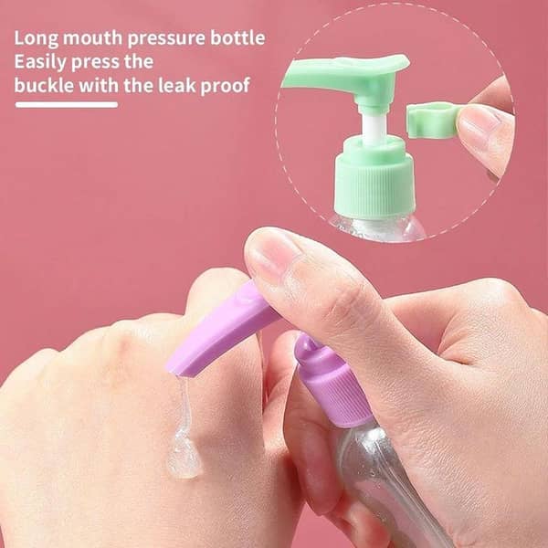 4-Piece Leakproof Travel Bottle Set –Travel Dispenser Bottle – Skincare Cosmetics Portable Empty Bottle Push Spray Bottle Small Spray Bottle– Refillable Cosmetic Containers for Lotion, Shampoo & Cream, Portable Organizer Kit for Travel Essentials