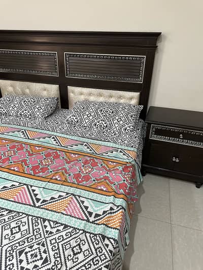 King size bed with matress and two side tables one dressing table
