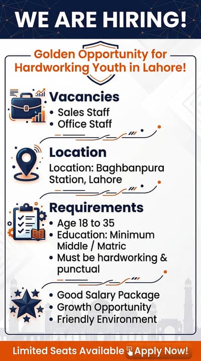 Urgent Hiring: Office Staff & Sales Staff Required in Lahore