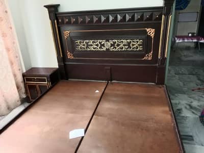 wood bed with 2side table and dressing set .